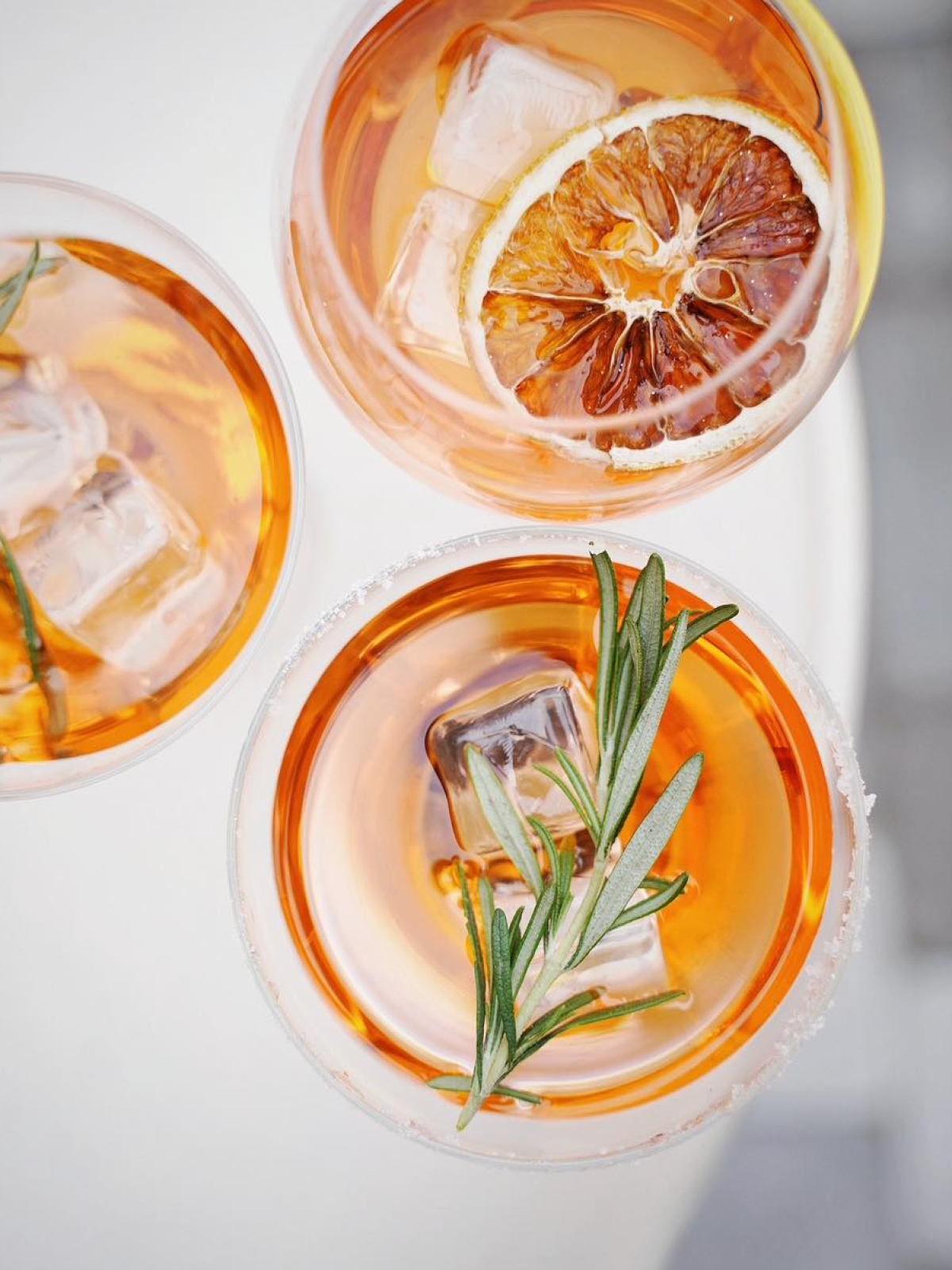 a view from above of three cocktails