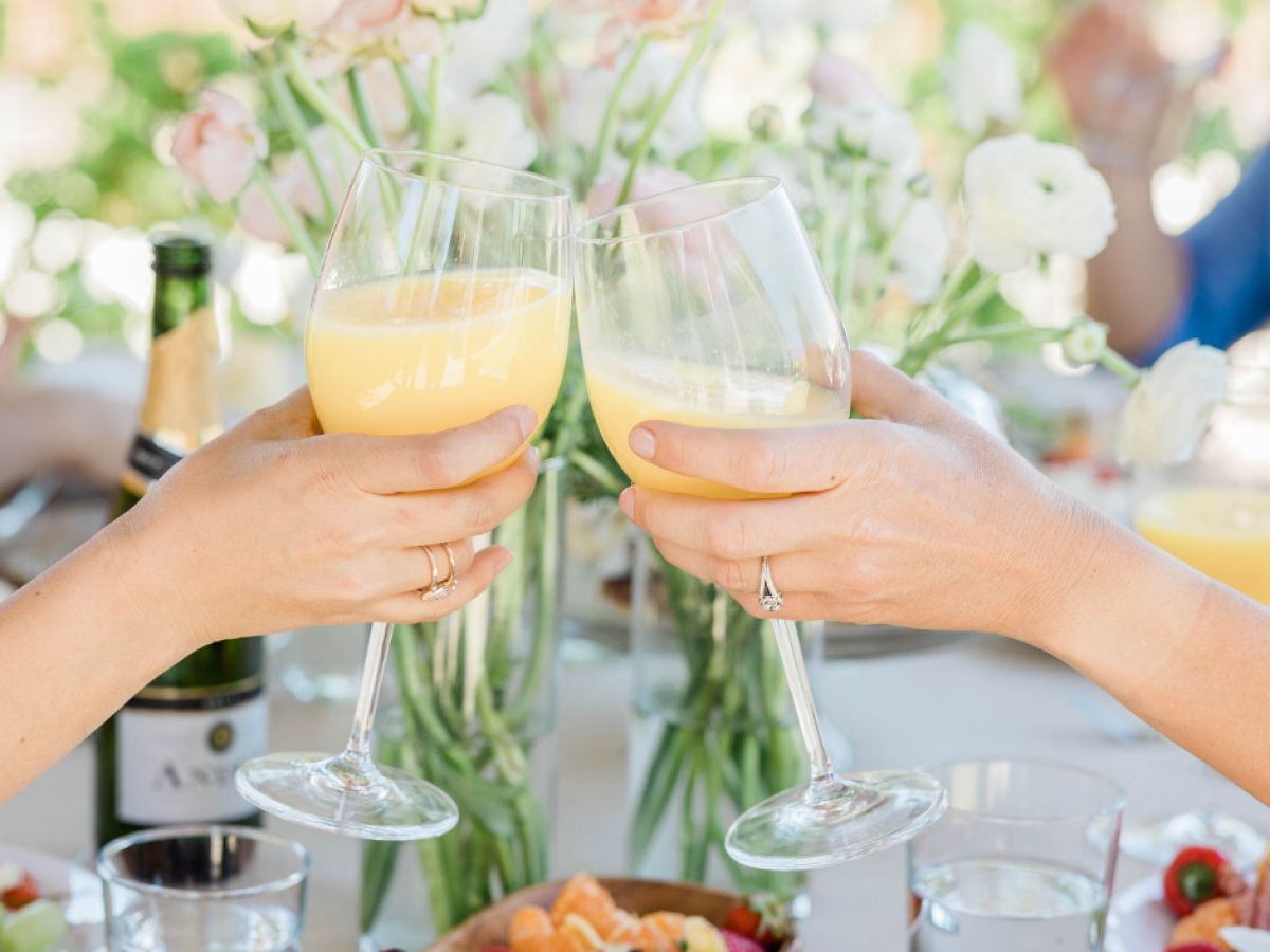 two people clinking their wine glasses together