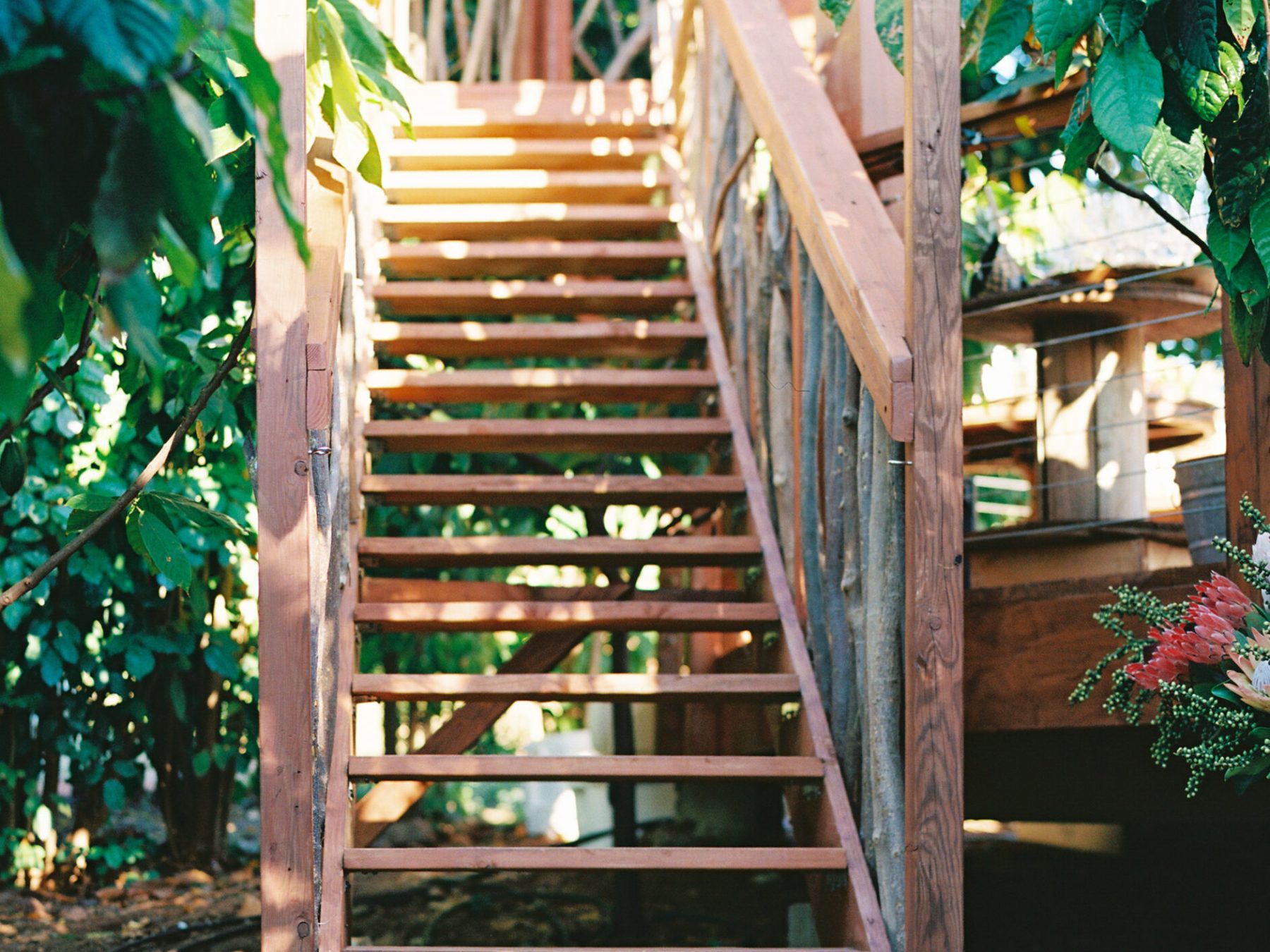 a wooden bench sitting in front of a fence